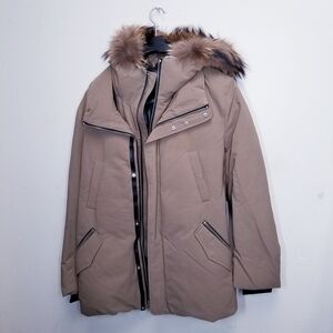 Mackage Men's Tan Puffer Jacket with Fur Hood